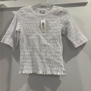 DKNY White Textured Short Sleeve Top